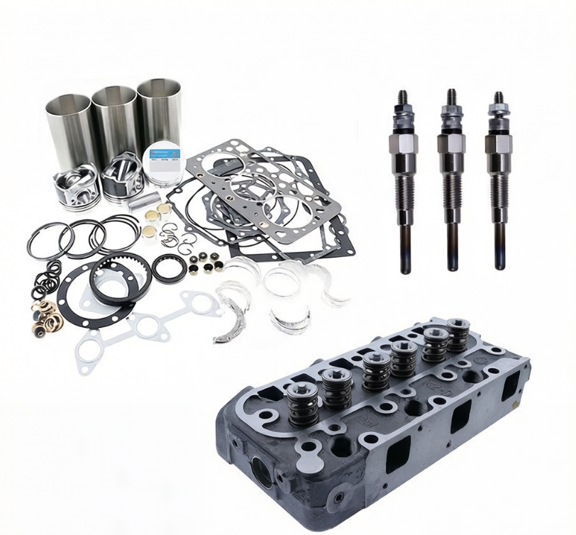 Standard Overhaul Rebuild Kit & Cylinder Head Assembly & 3 Pieces Glow Plug for Kubota Engine D905 D905E D905B D905H