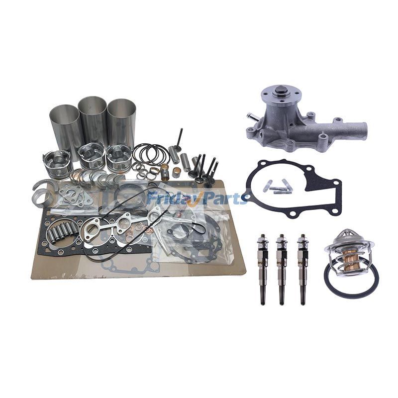 Overhaul Rebuild Kit With Water Pump & Thermostat & Glow Plug for Kubota D1105 Carrier CT 3.69 Engine